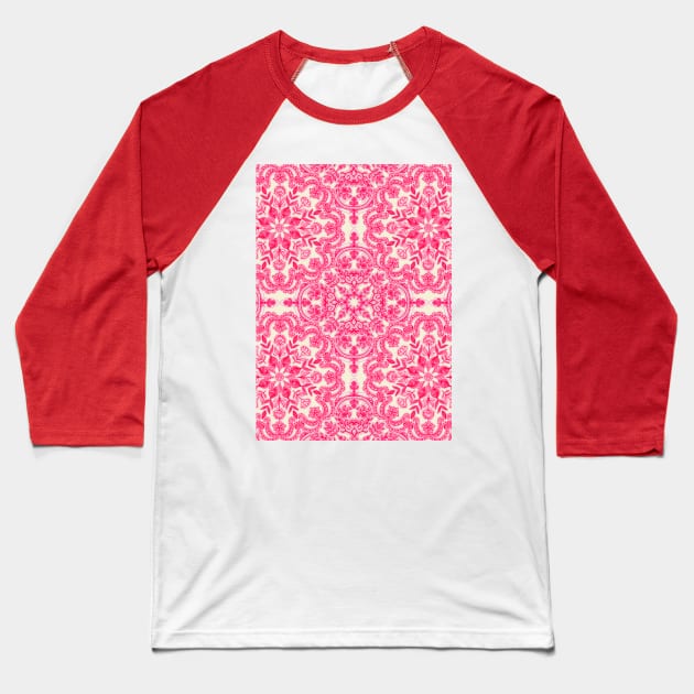 Hot Pink & Soft Cream Folk Art Pattern Baseball T-Shirt by micklyn